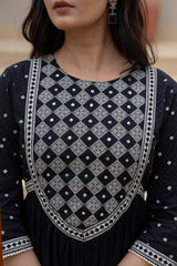 Black Anarkali Dress with Embroidered Dupatta
