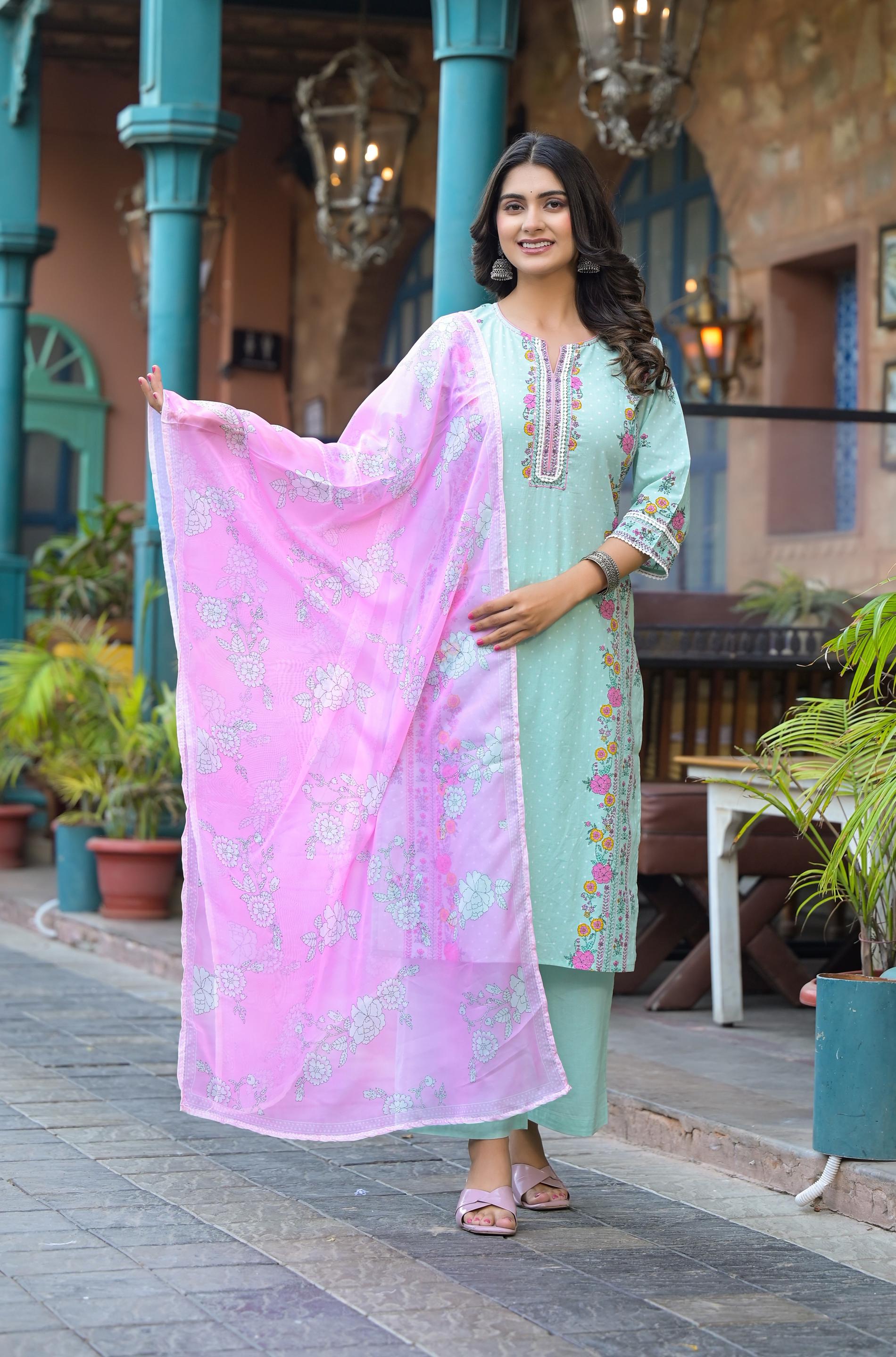 Pastel Harmony printed Kurta Set-P1165MINTGREEN