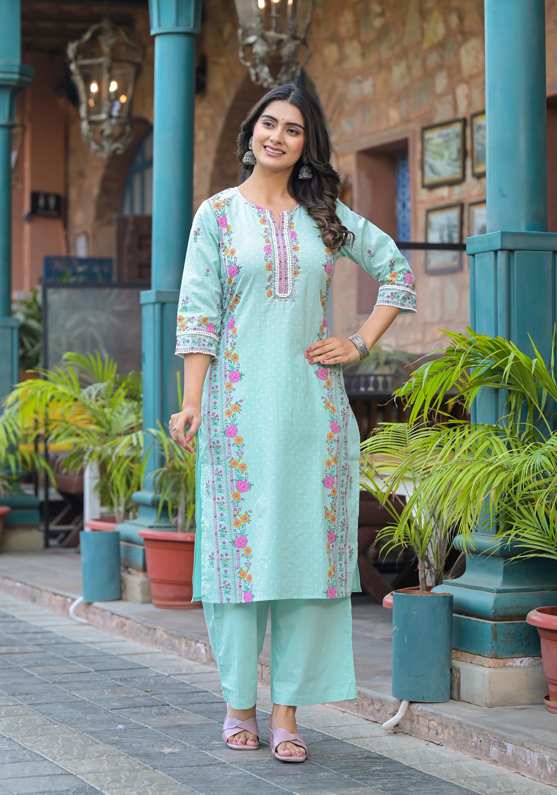 Pastel Harmony printed Kurta Set-P1165MINTGREEN