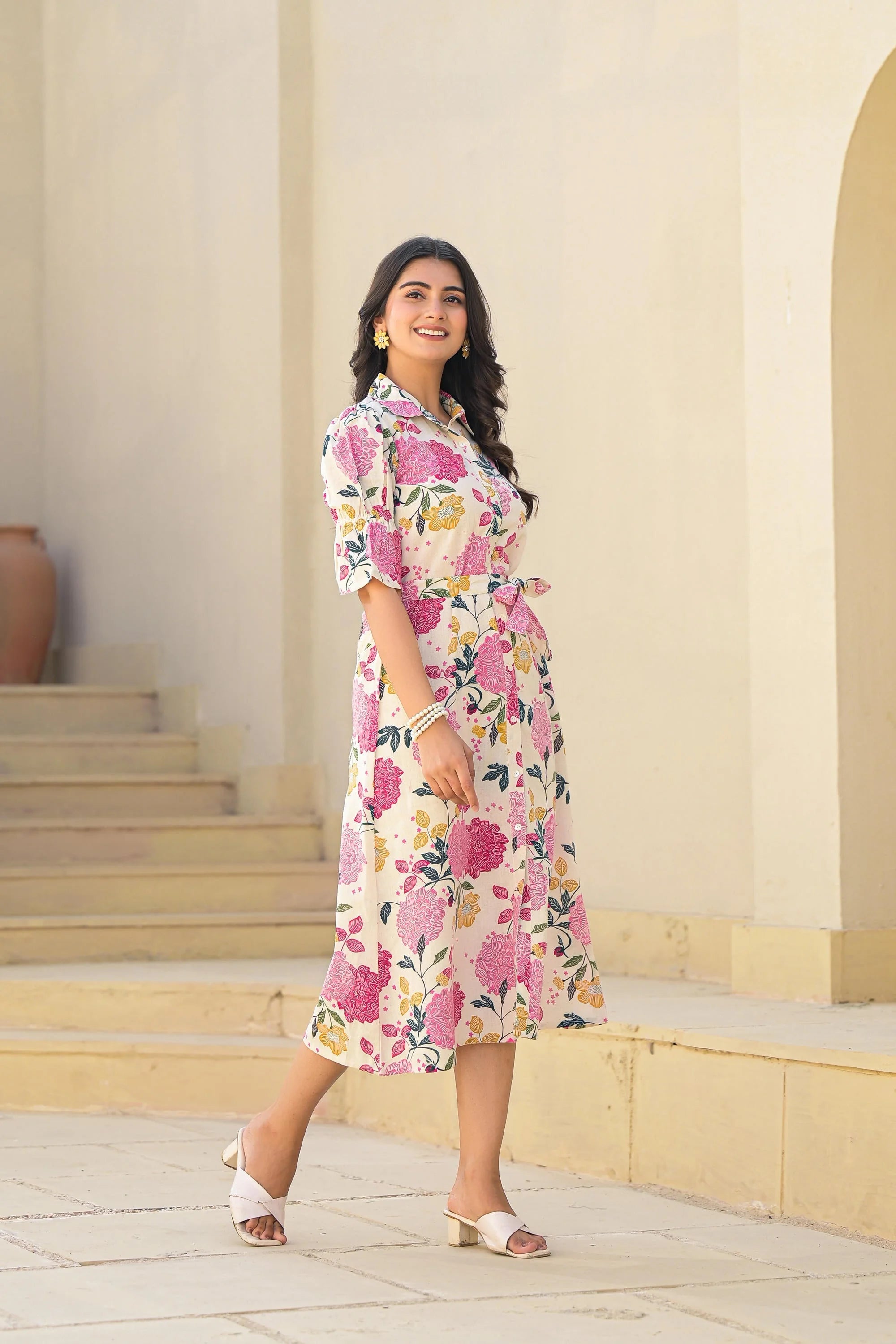 Pink Floral Cotton Dress | Indian Dresses Online