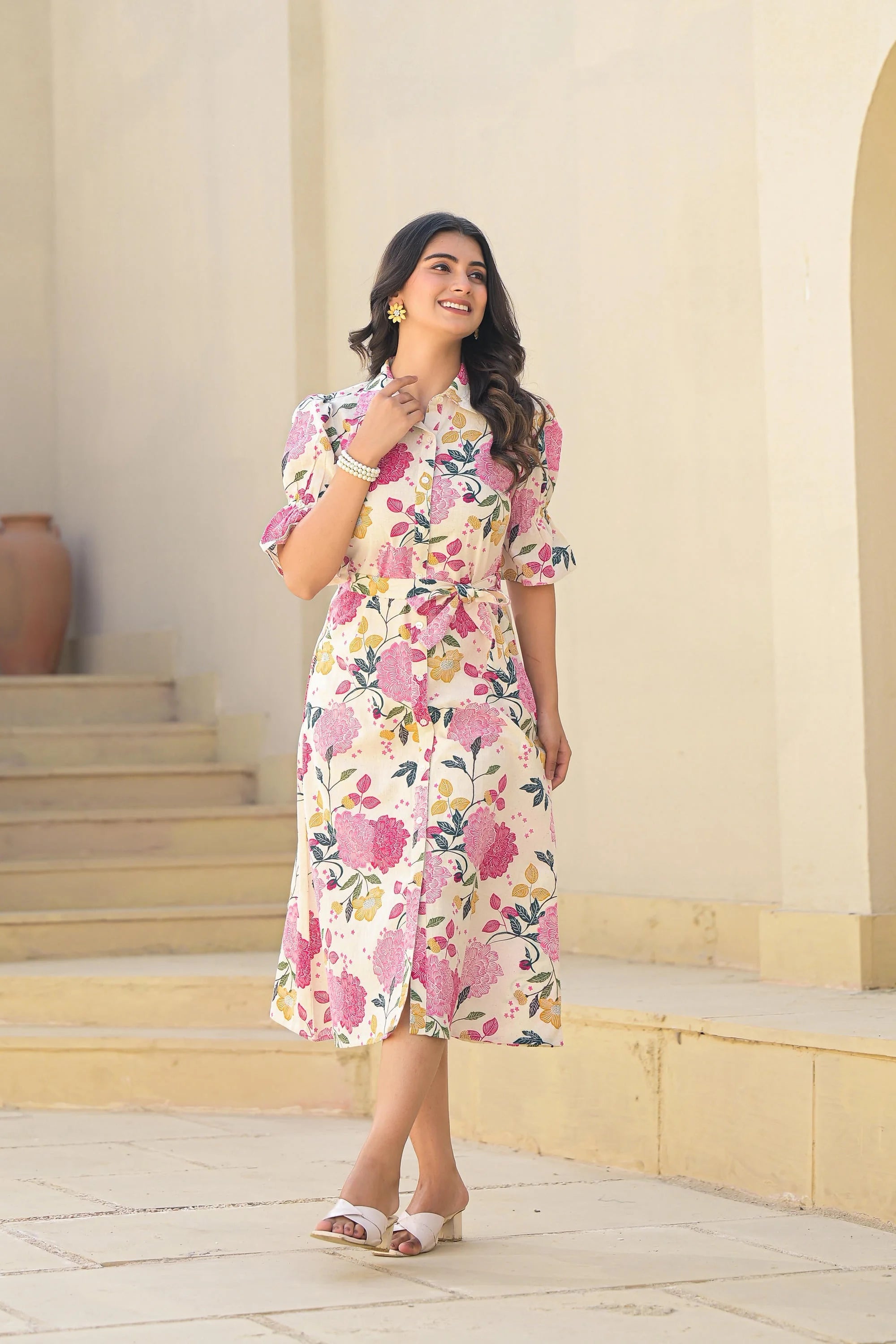 Pink Floral Cotton Dress | Indian Dresses Online
