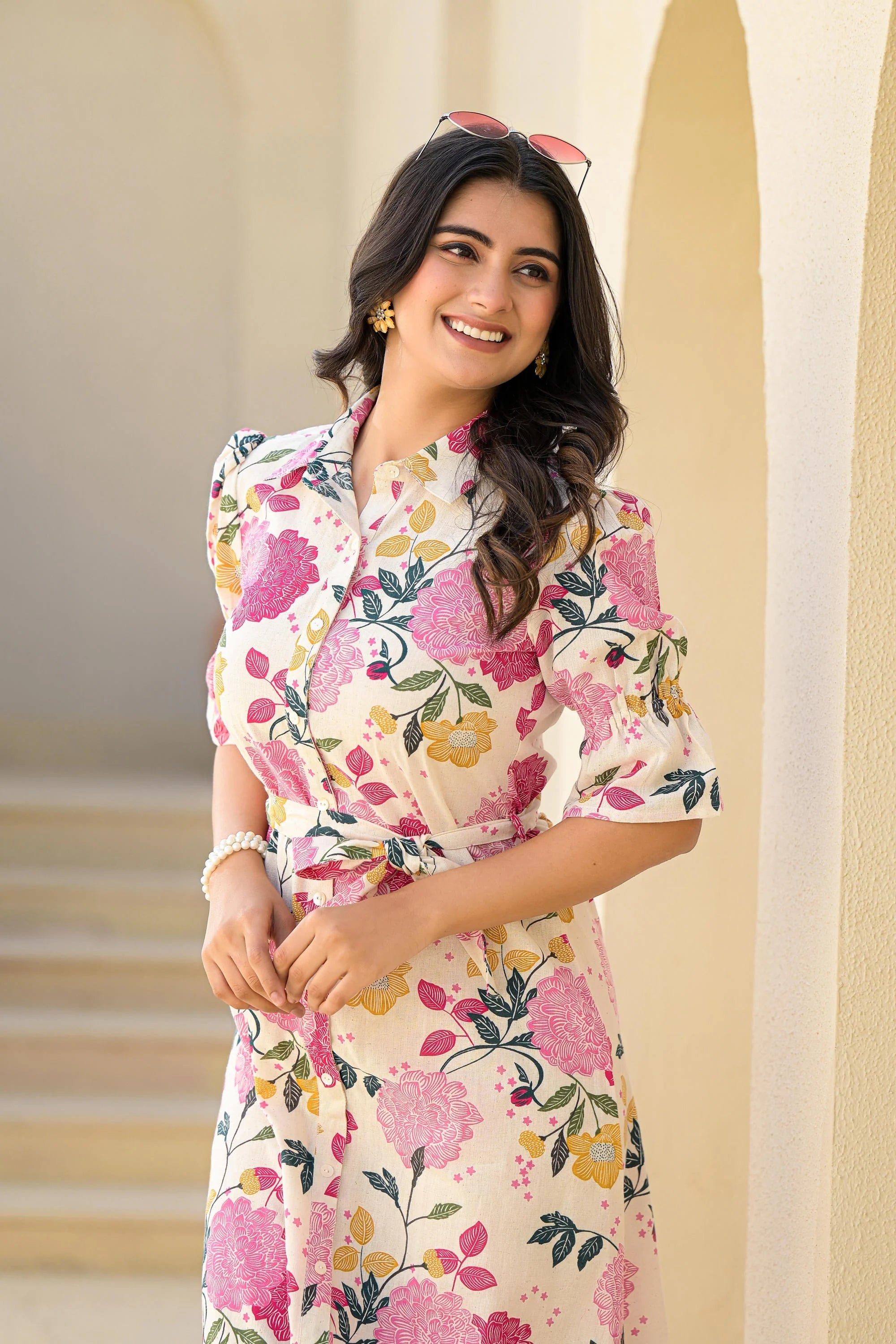 Pink Floral Cotton Dress | Indian Dresses Online