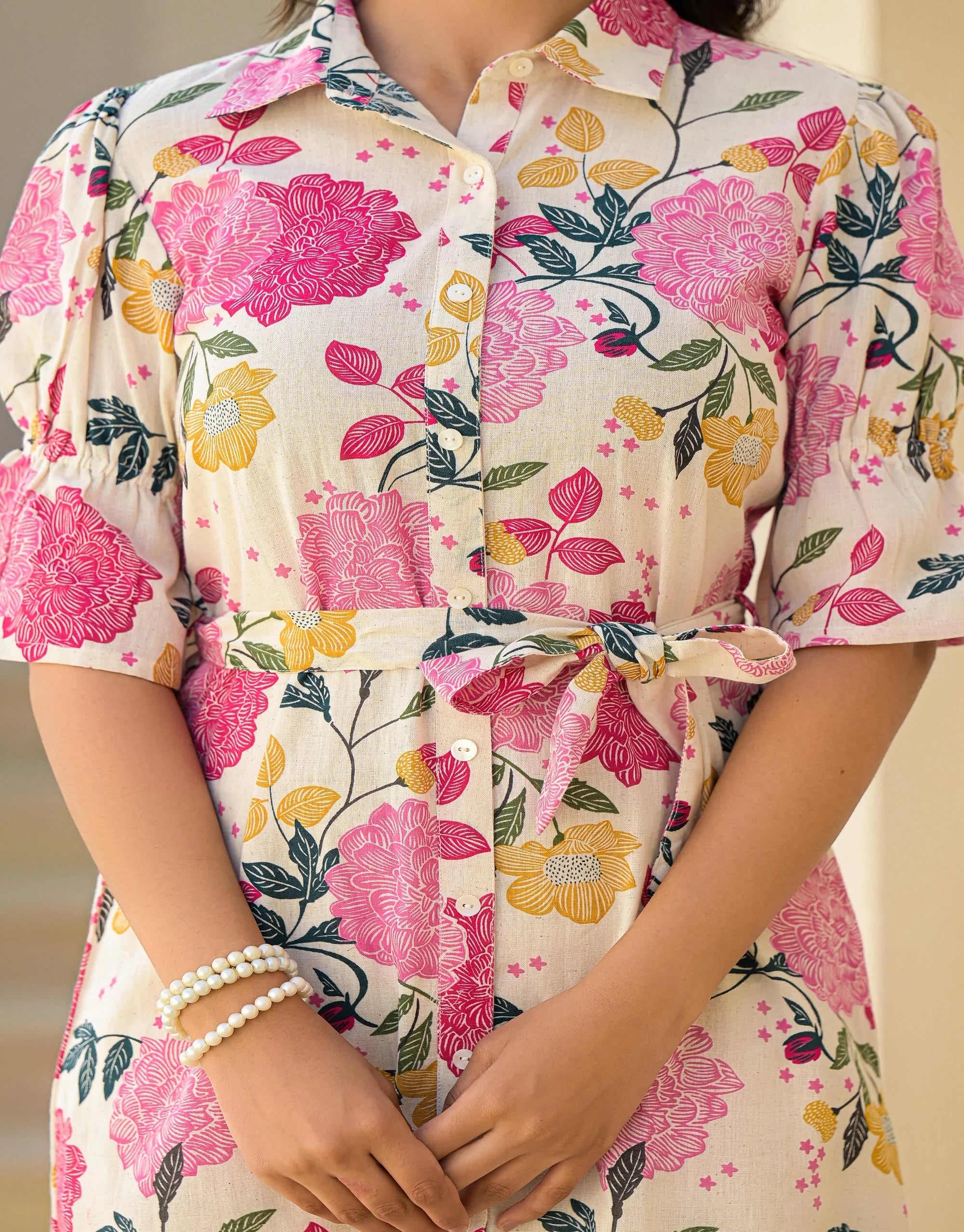 Pink Floral Cotton Dress | Indian Dresses Online