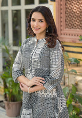 Black Geometric Printed Cotton Short Dress With Buttons-P1172BLACK