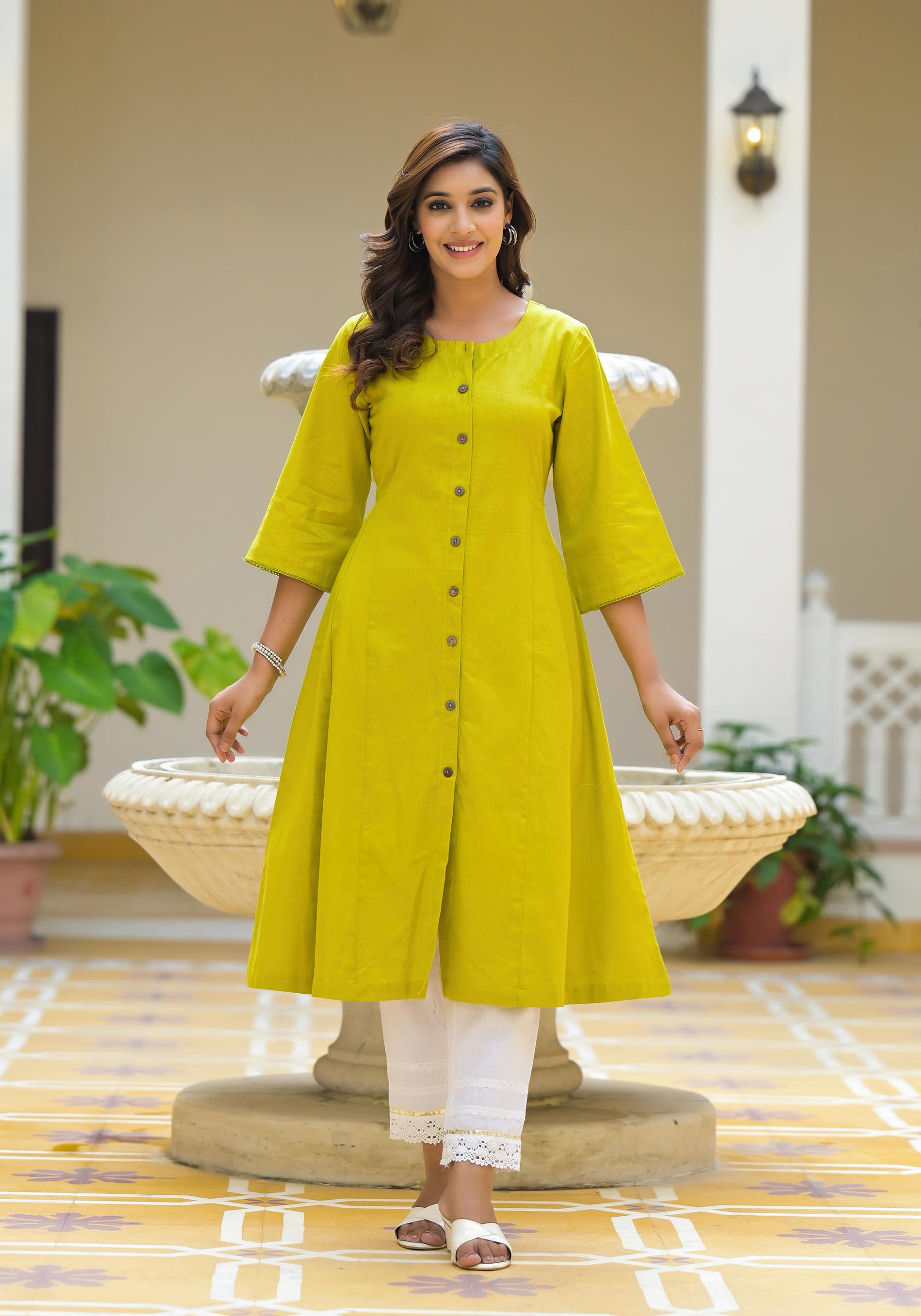 Women Lime Solid Kurta