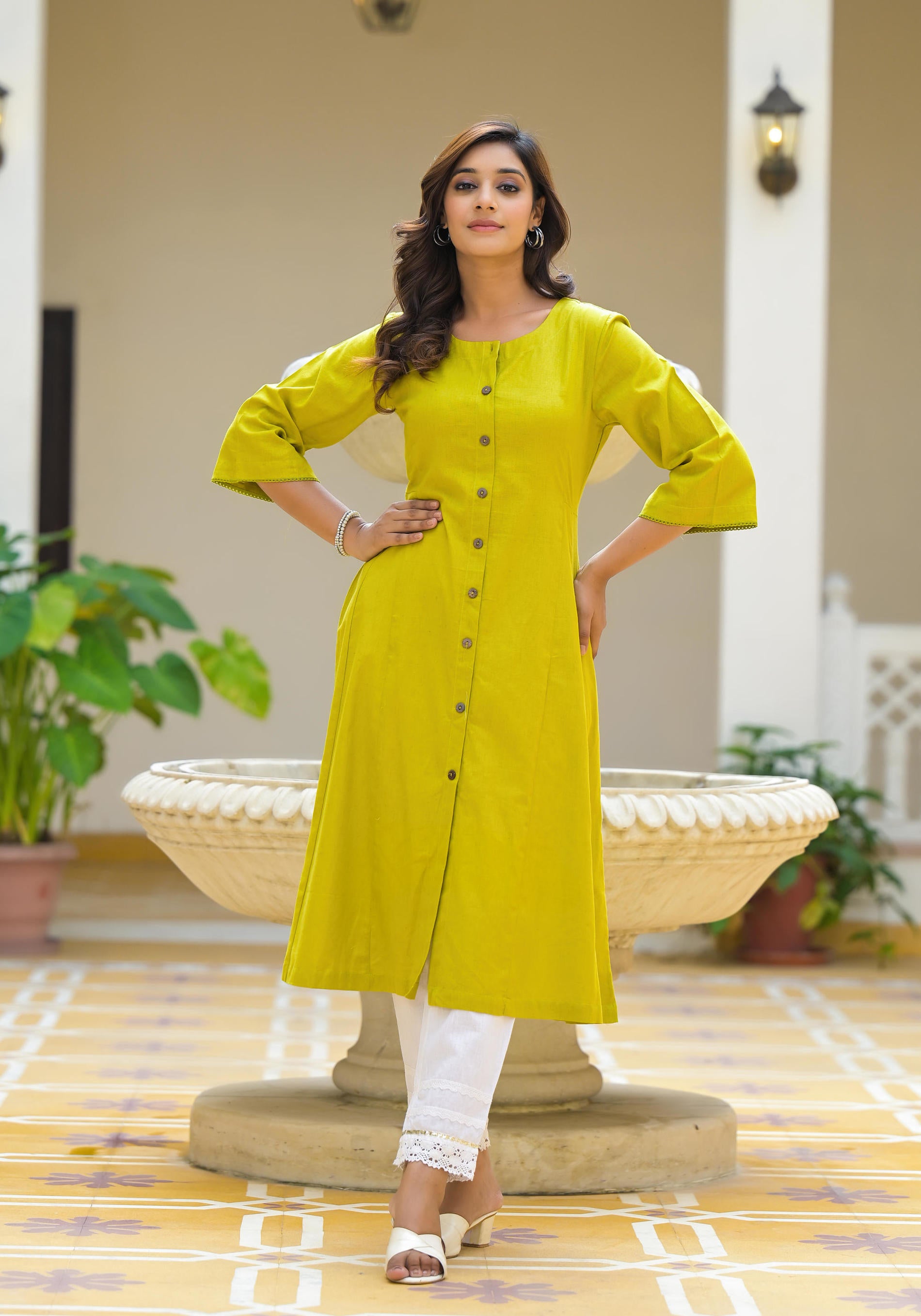 Women Lime Solid Kurta