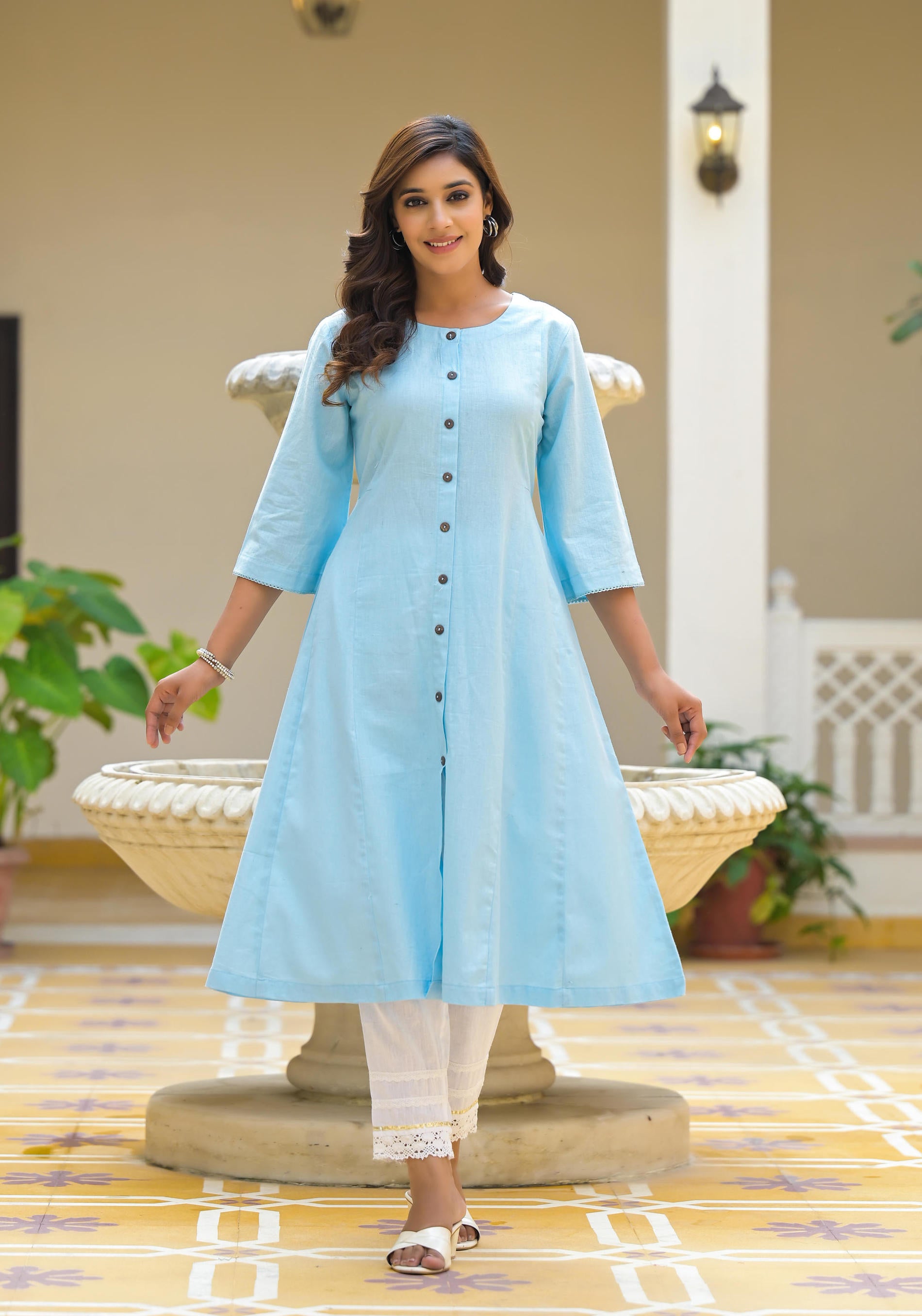 Women Powderblue Solid Kurta