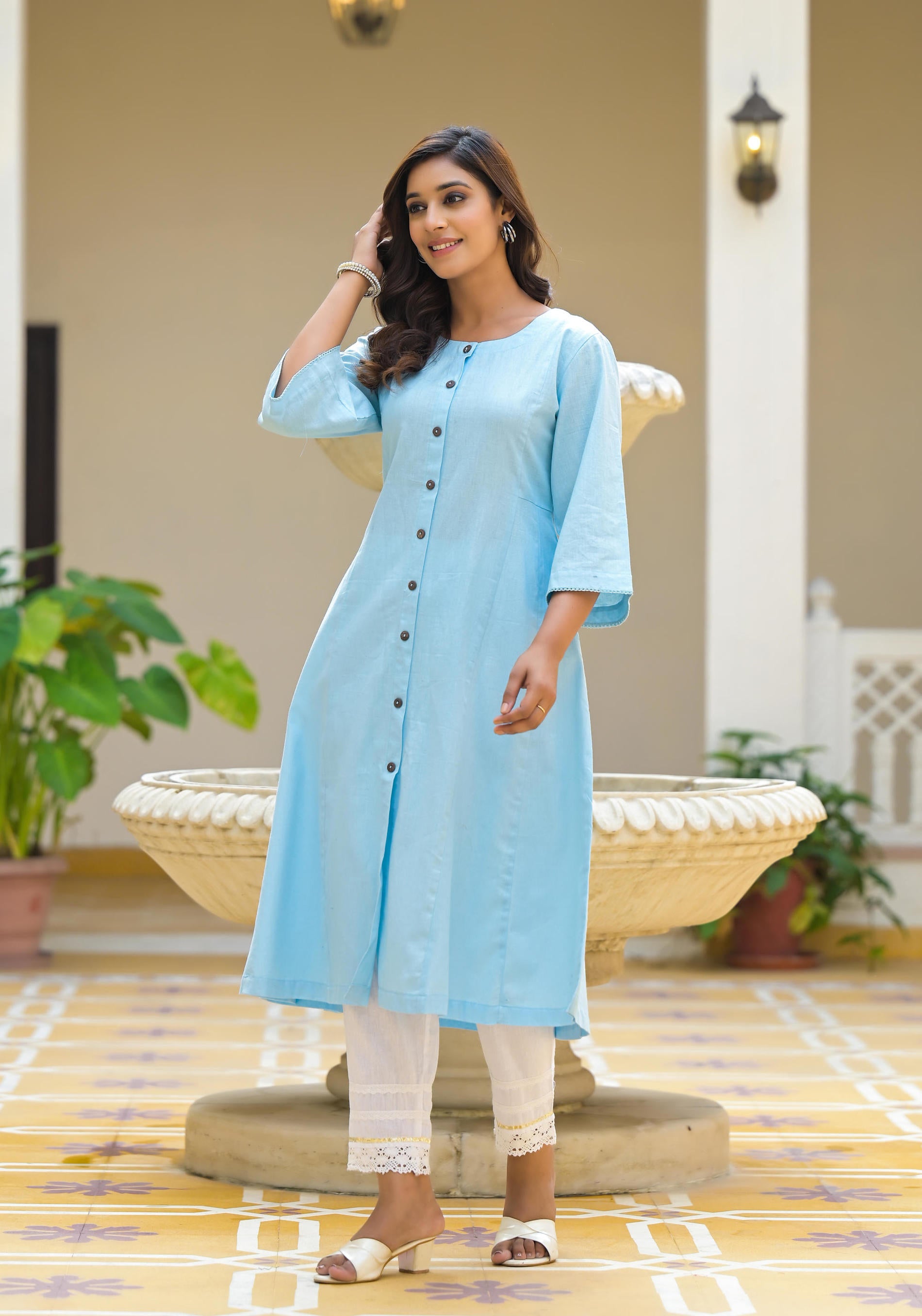 Women Powderblue Solid Kurta