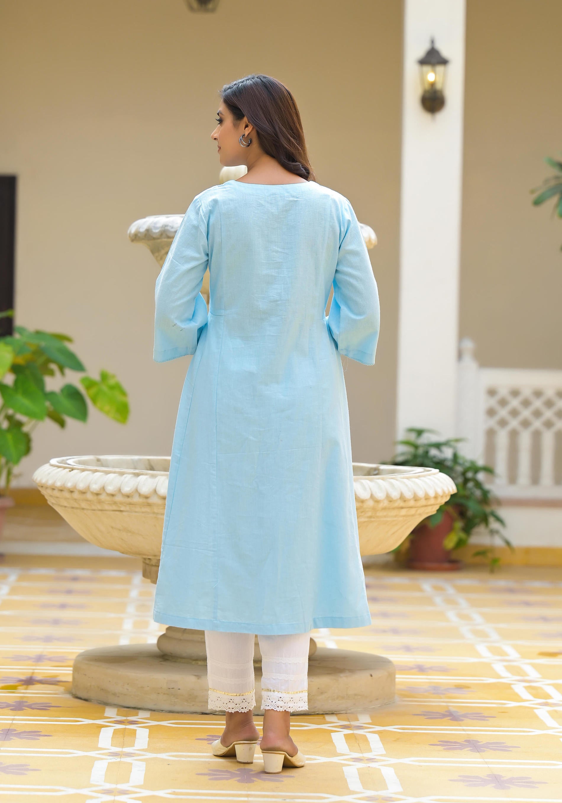 Women Powderblue Solid Kurta