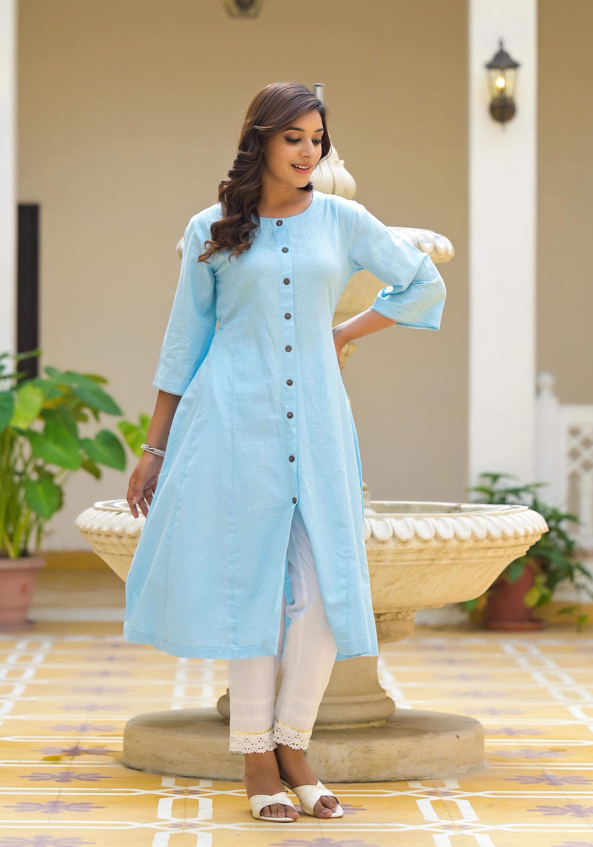 Women Powderblue Solid Kurta