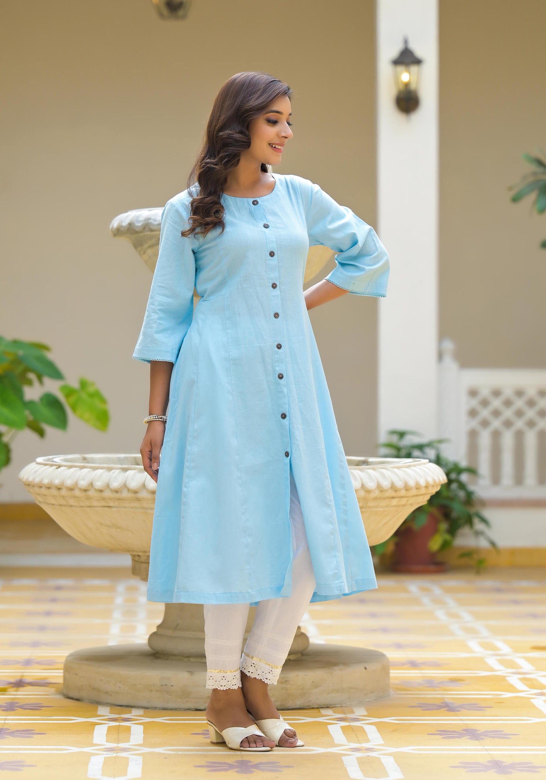 Women Powderblue Solid Kurta