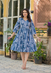 Indigo Breeze Boho Printed Short Dress-P1178INDIGO