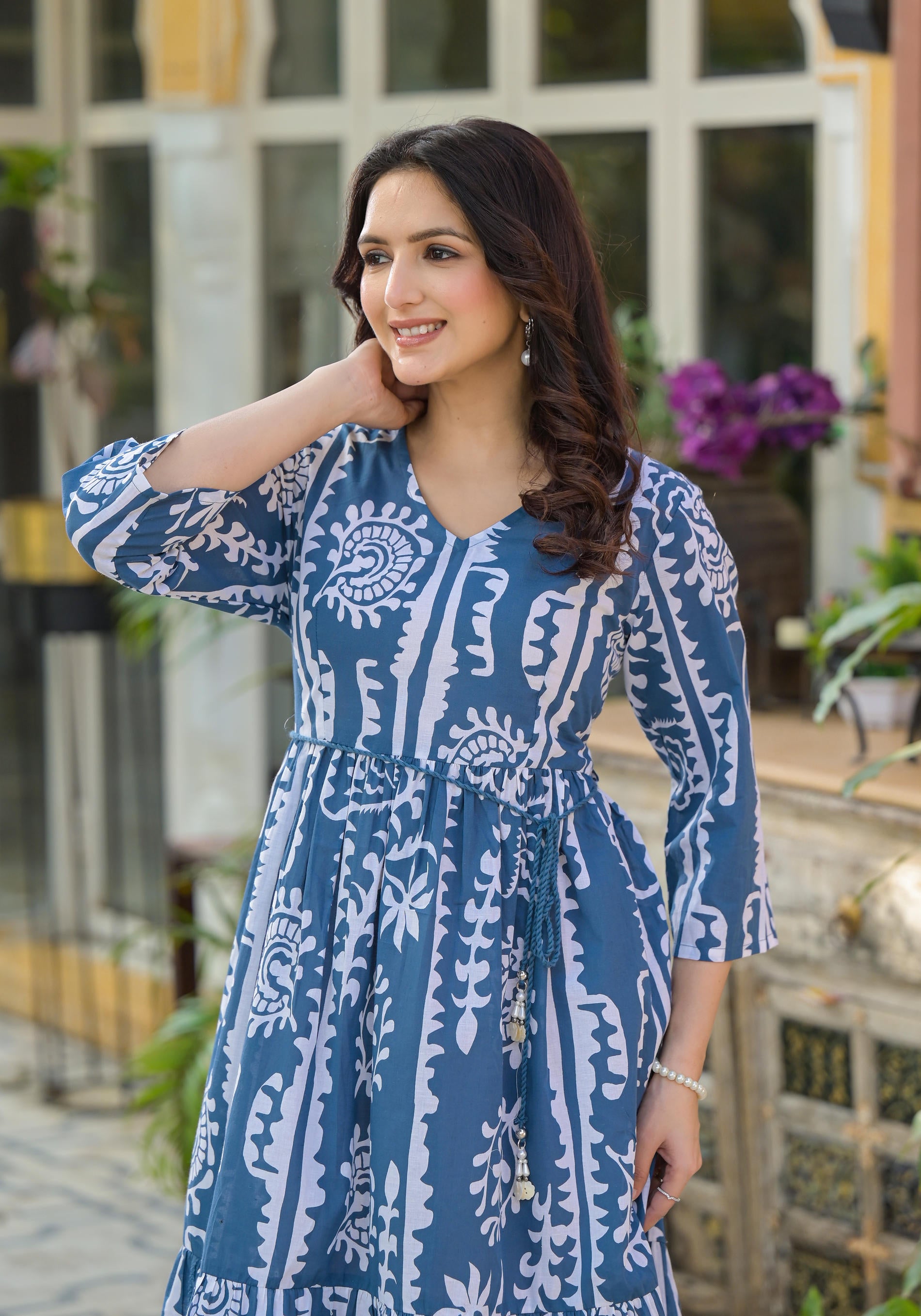 Indigo Breeze Boho Printed Short Dress-P1178INDIGO