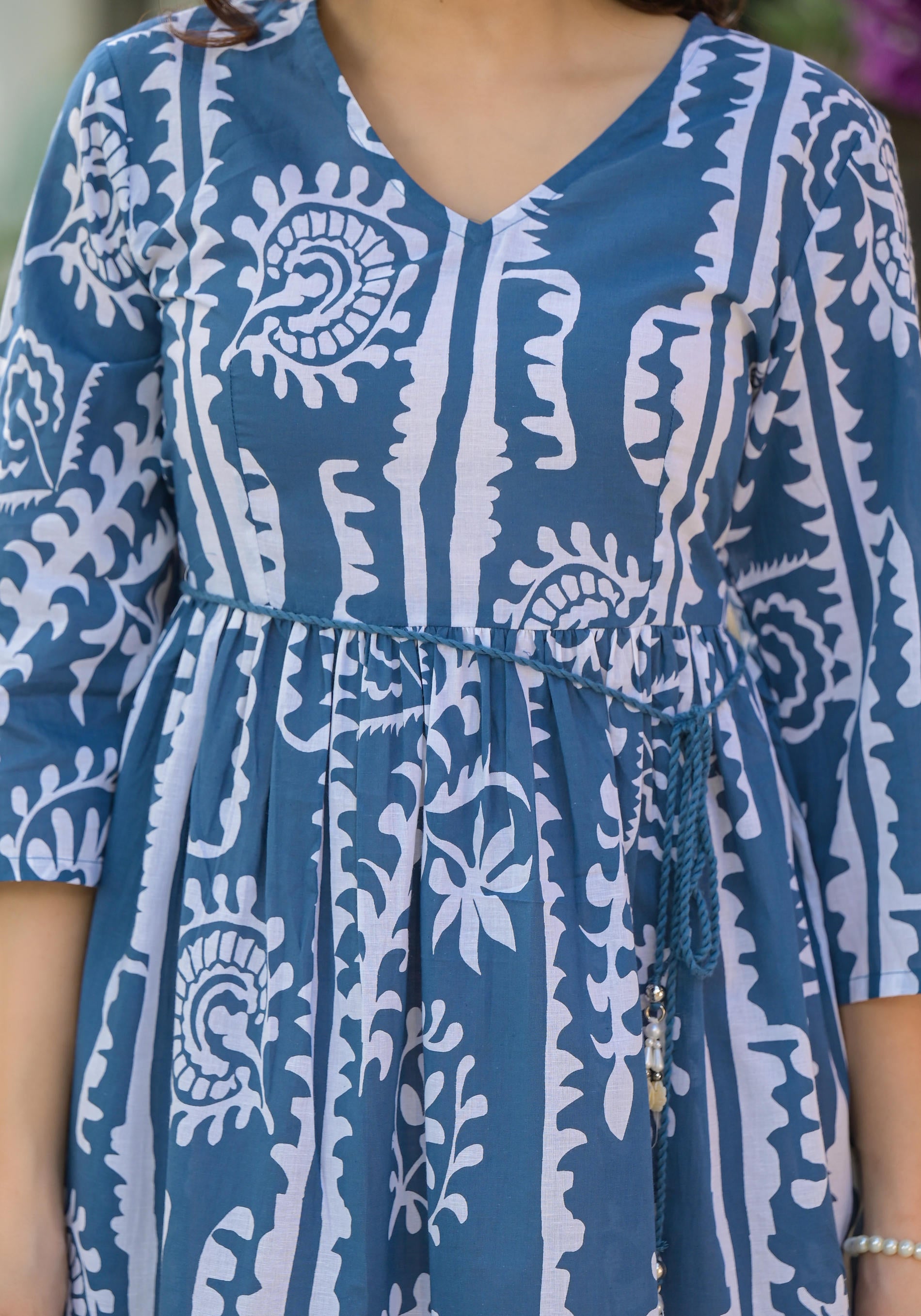 Indigo Breeze Boho Printed Short Dress-P1178INDIGO