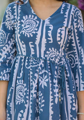 Indigo Breeze Boho Printed Short Dress-P1178INDIGO