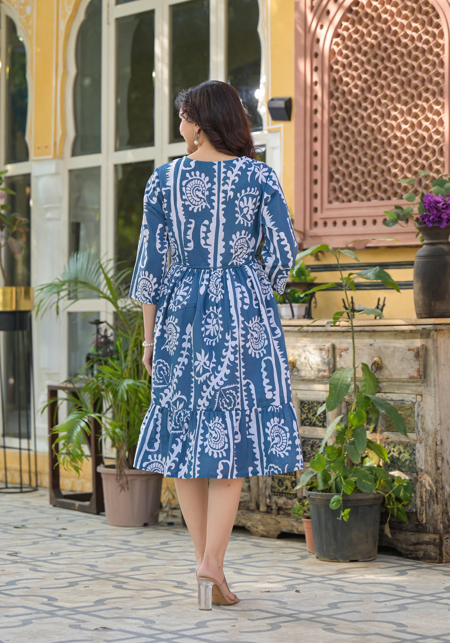 Indigo Breeze Boho Printed Short Dress-P1178INDIGO