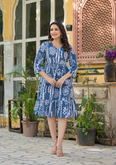 Indigo Breeze Boho Printed Short Dress-P1178INDIGO