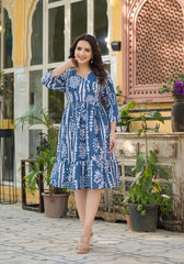 Indigo Breeze Boho Printed Short Dress-P1178INDIGO