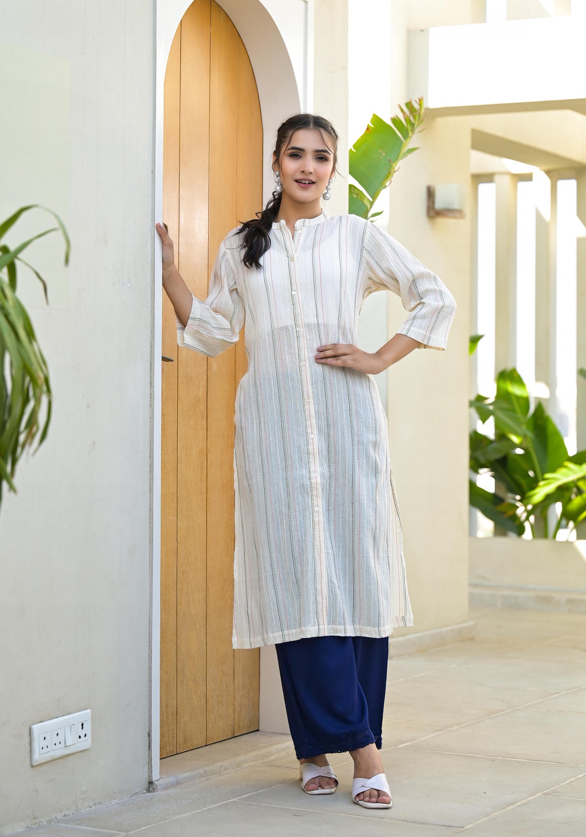 Minimal Ivory Striped Straight Kurta-P1180IVORY
