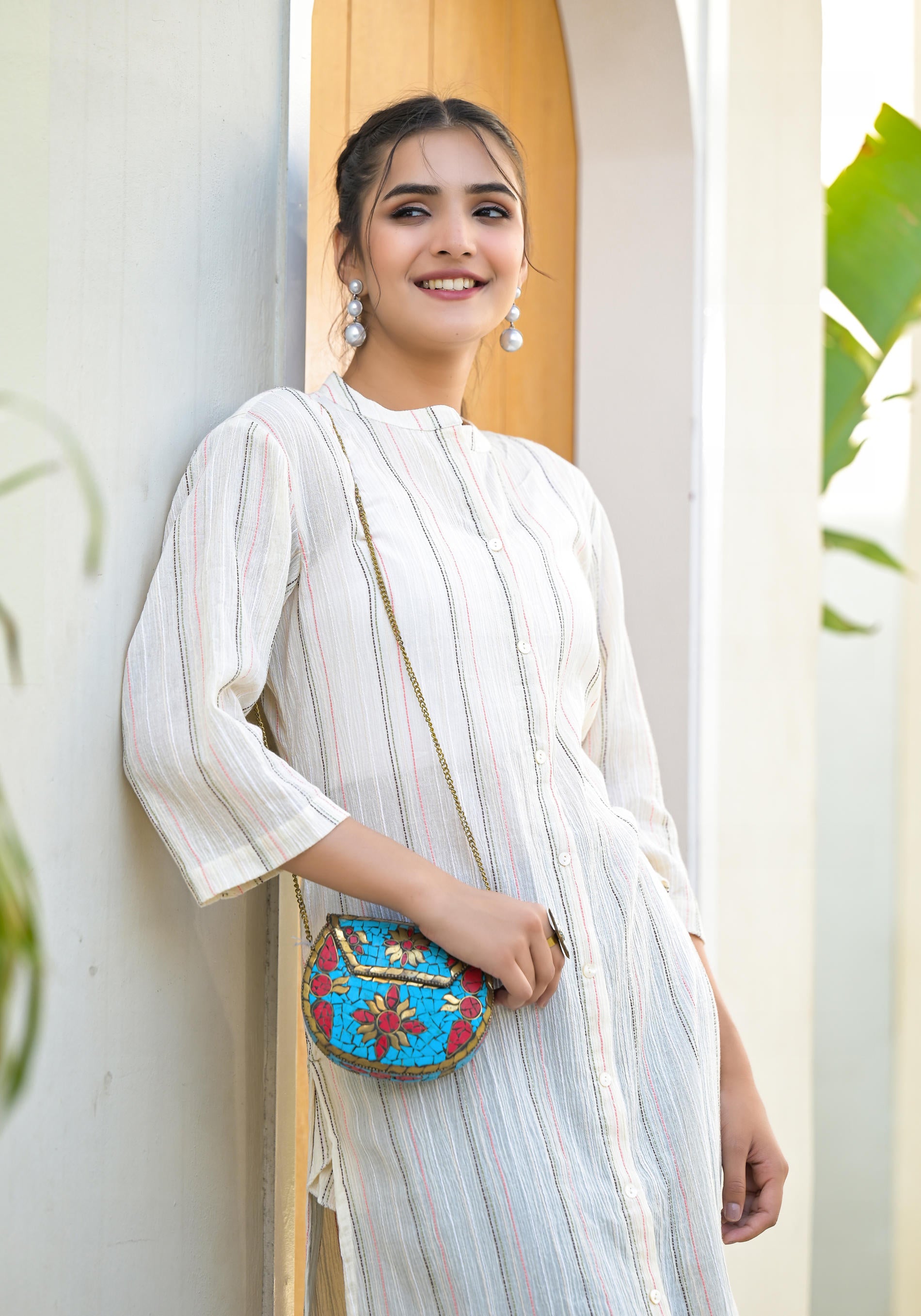 Minimal Ivory Striped Straight Kurta-P1180IVORY