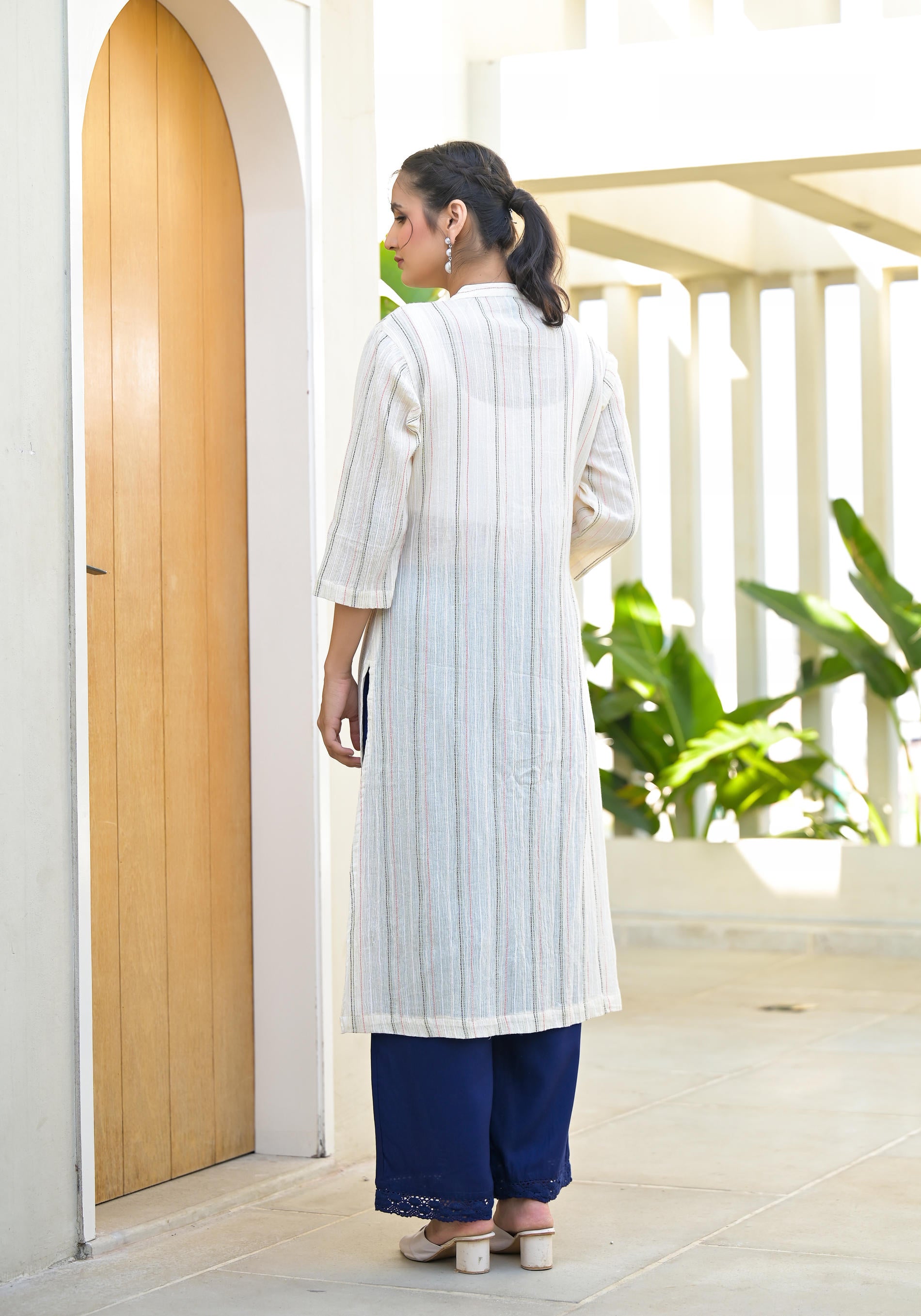 Minimal Ivory Striped Straight Kurta-P1180IVORY