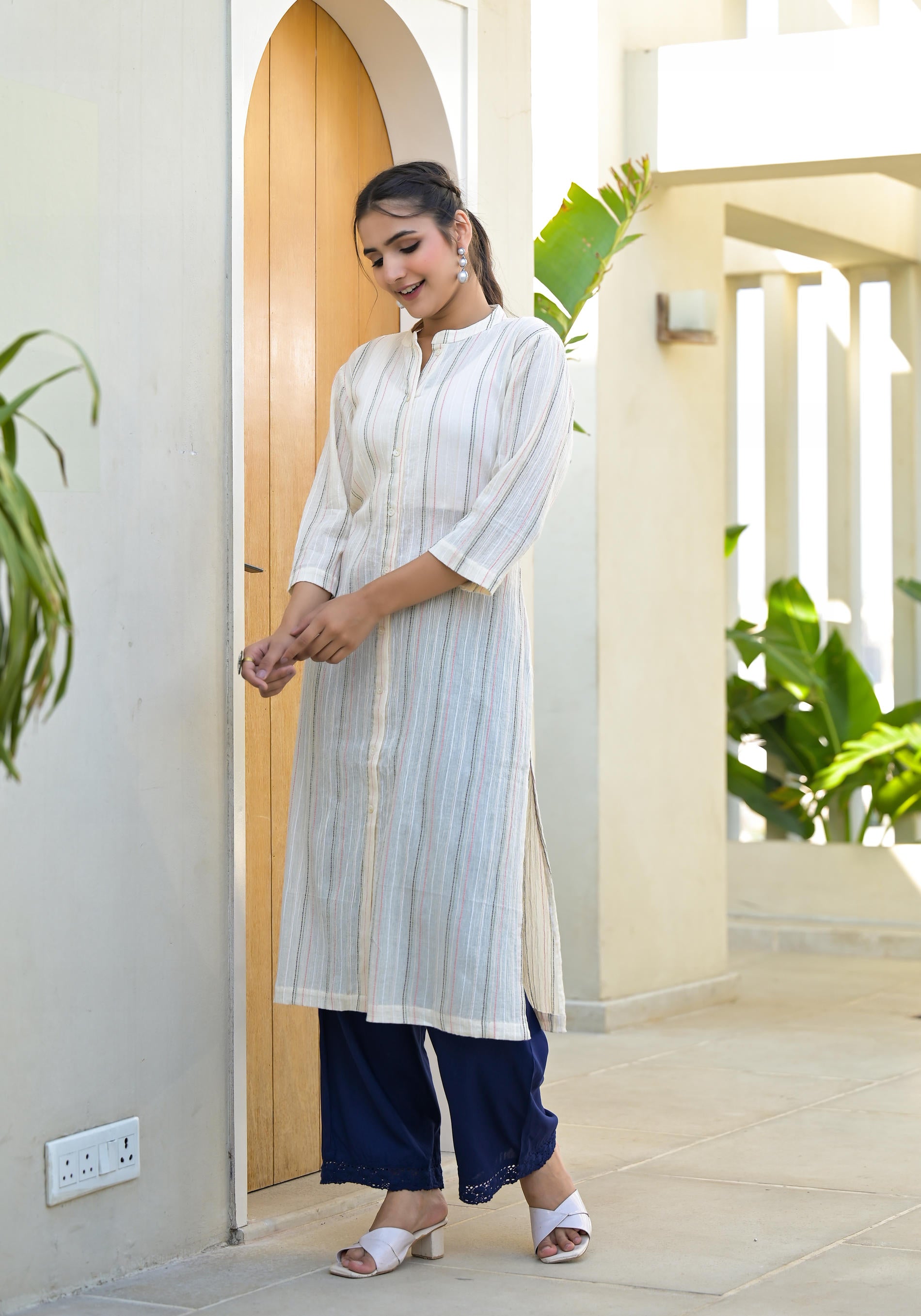 Minimal Ivory Striped Straight Kurta-P1180IVORY