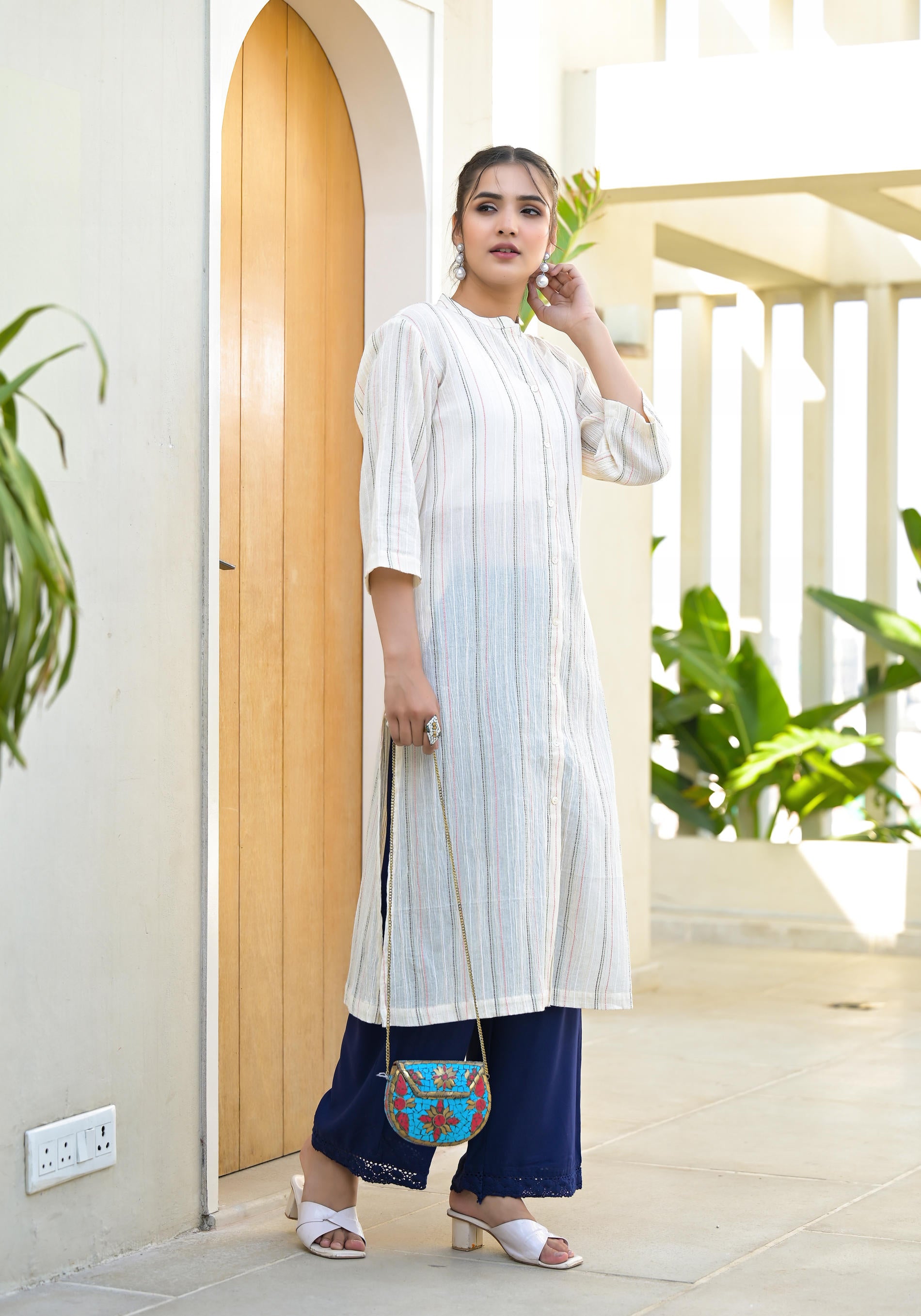 Minimal Ivory Striped Straight Kurta-P1180IVORY