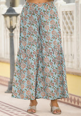 Grey Floral Printed Cotton Kurta Sharara And Dupatta Set With Sequins-P1182GREY