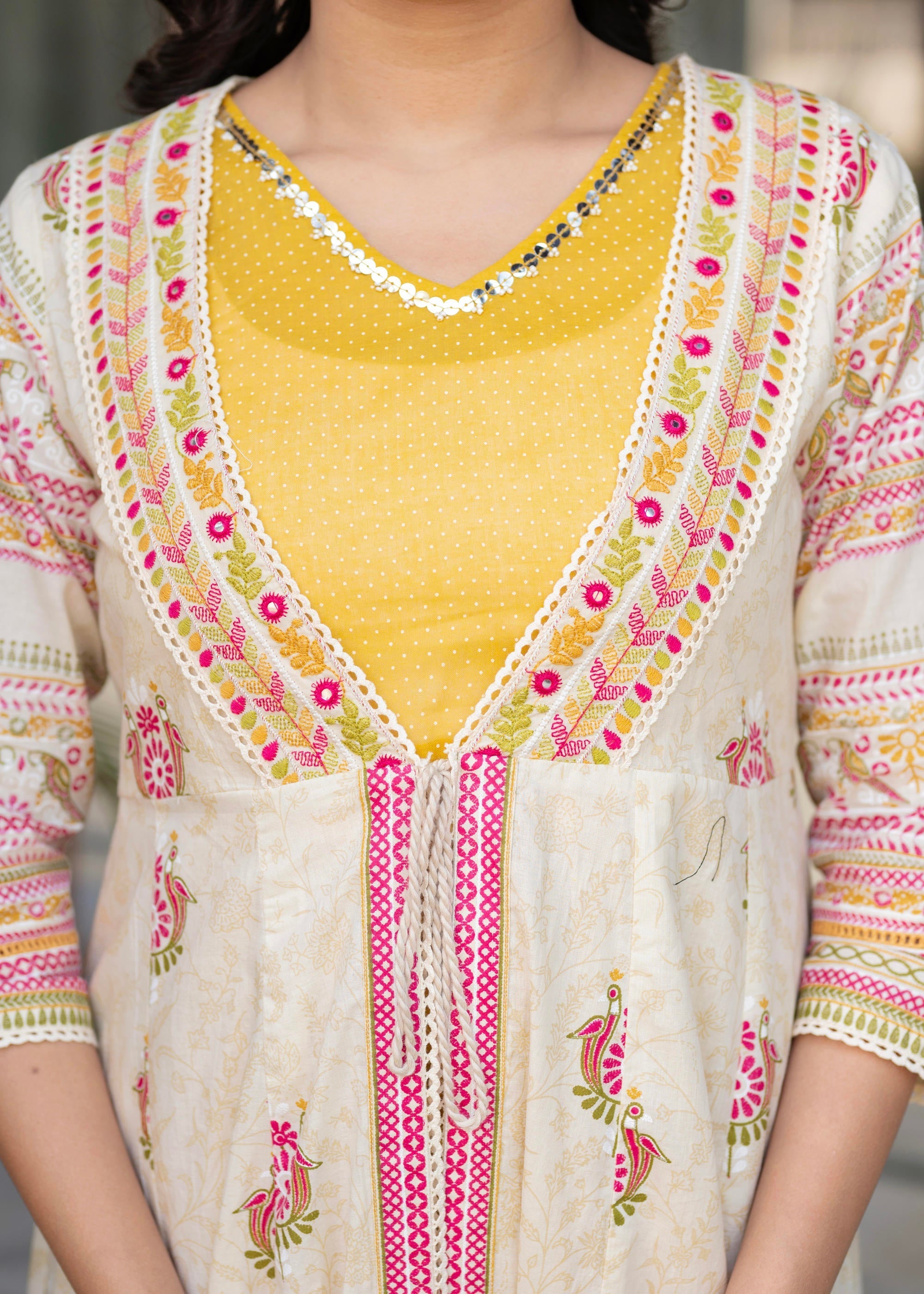 Women Printed Floral Fit & Flared Dress - Beige | DesiQlo