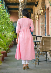 Onion Pink Solid Cotton Kurta With Thread Embroidery-P1198ONIONPINK_OF