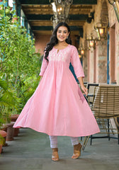 Onion Pink Solid Cotton Kurta With Thread Embroidery-P1198ONIONPINK_OF
