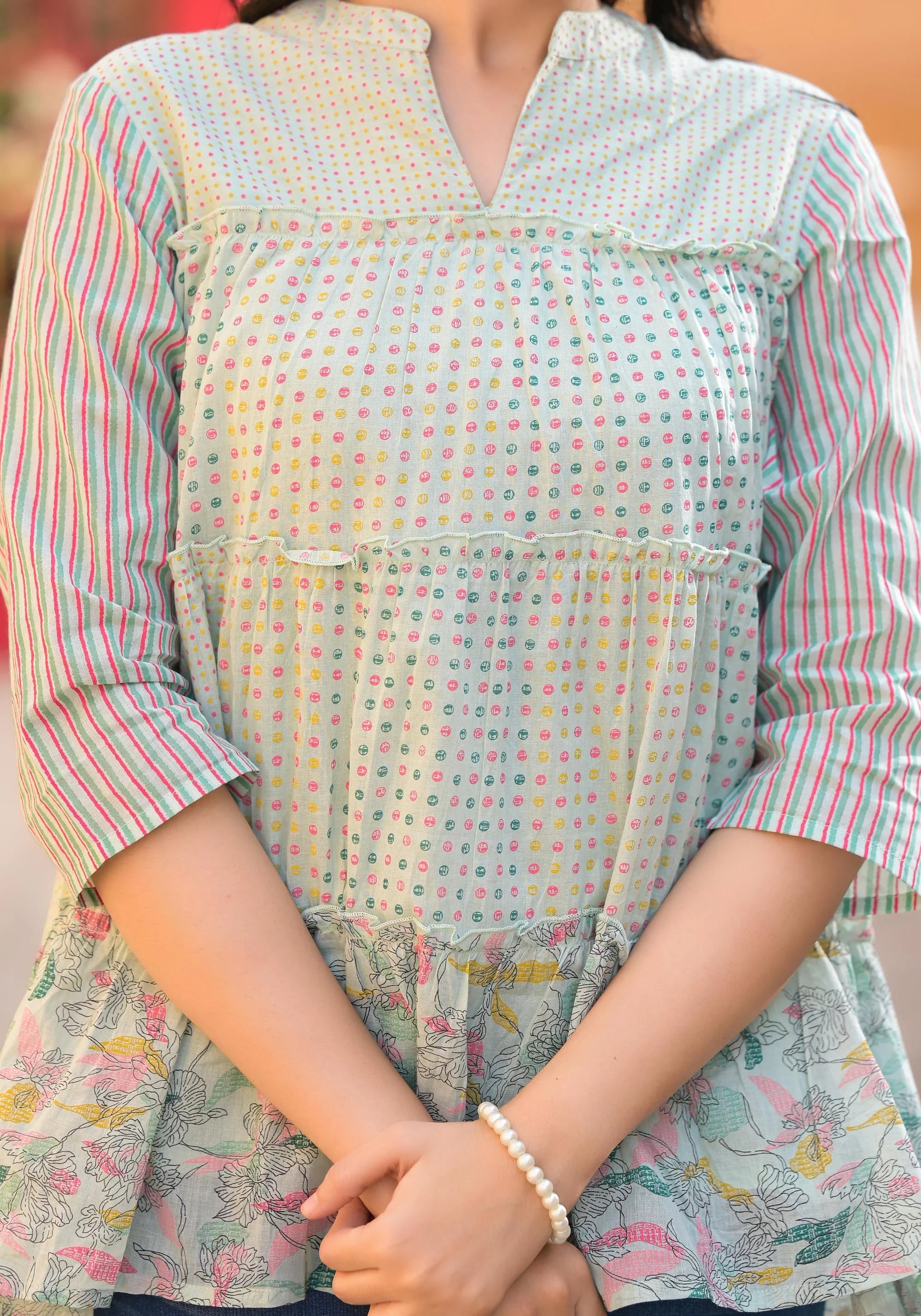 Shop Pista Green Floral Printed Cotton Gathered Tunic