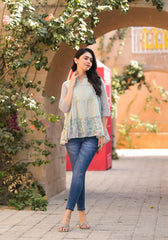 Pista Green Floral Printed Cotton Gathered Tunic