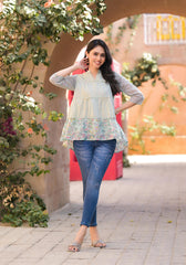 Pista Green Floral Printed Cotton Gathered Tunic-P1200PISTAGREEN_OF