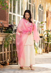 Women Ivory Printed With Embroidered Kurta Pant Dupatta-P1207IVORY_ON