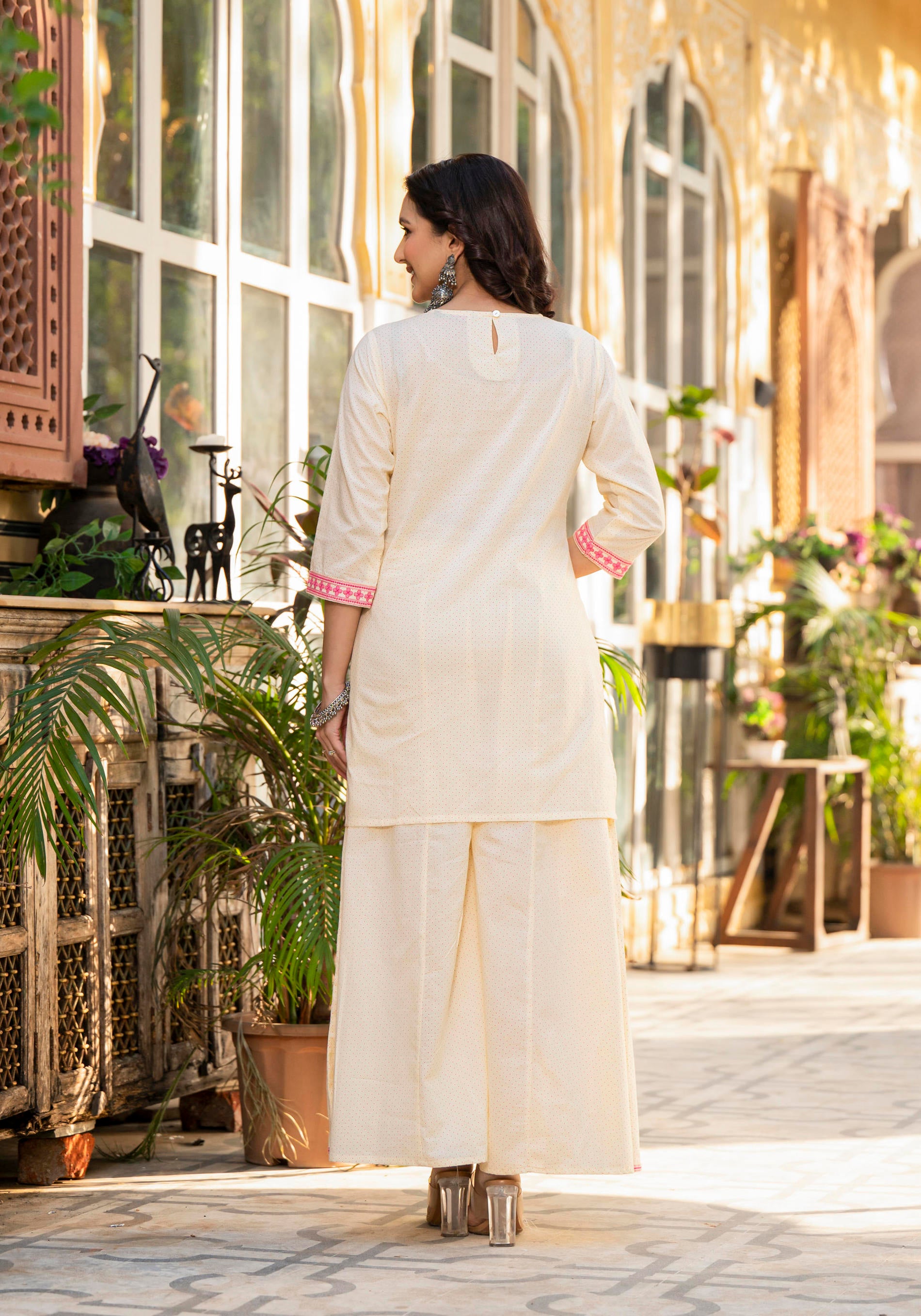 Women Ivory Printed With  Embroidered  Kurta Pant Dupatta