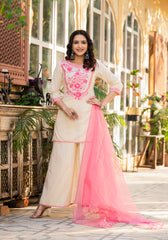 Women Ivory Printed With Embroidered Kurta Pant Dupatta-P1207IVORY_ON