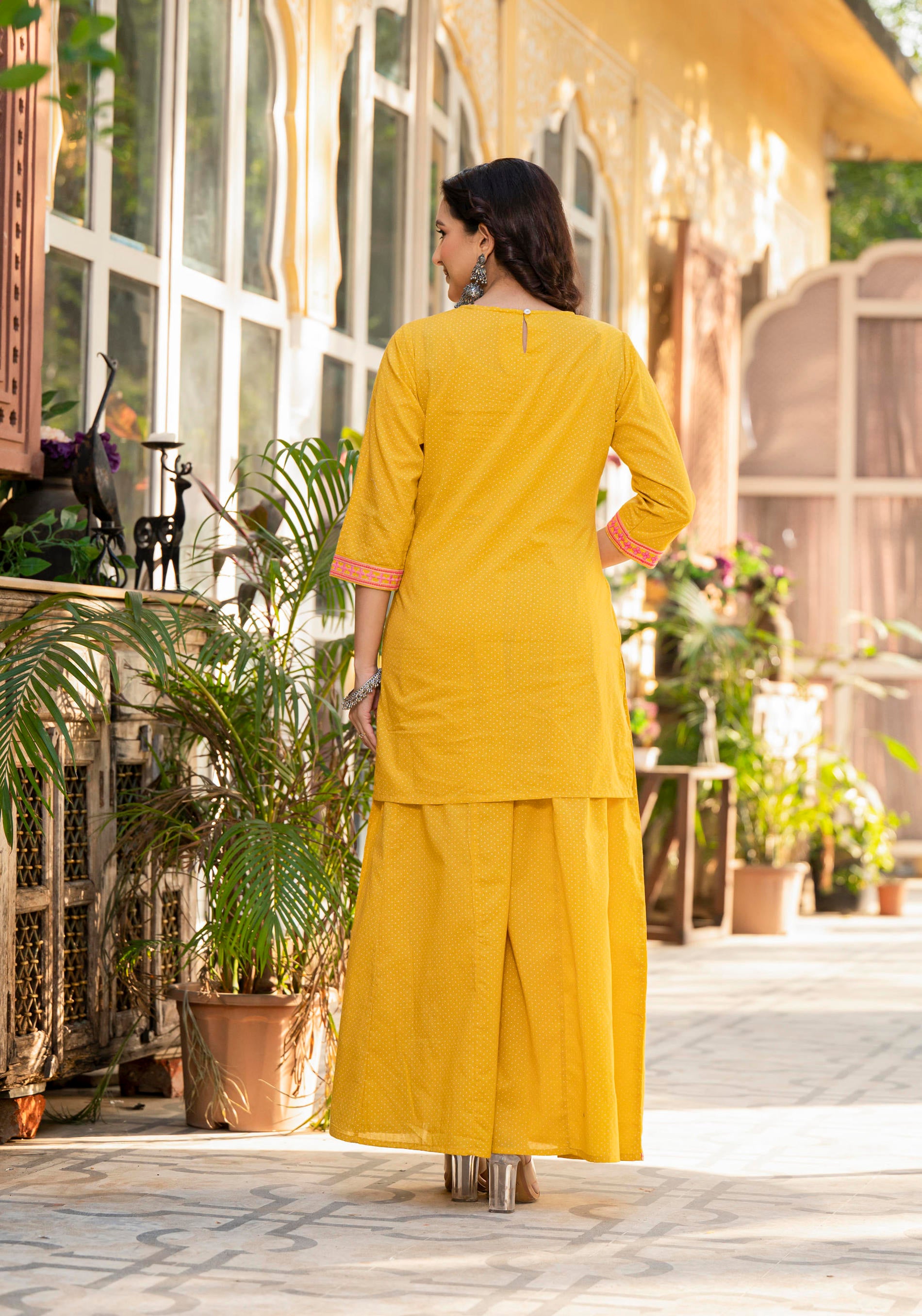 Women Mustard Printed With  Embroidered  Kurta Pant Dupatta