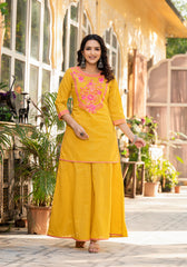 Women Mustard Printed With Embroidered Kurta Pant Dupatta-P1207MUSTARD_ON