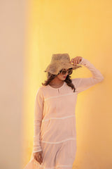 Peach Tiered Ethnic Maxi Dress with Lace Inserts