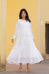 Snowfall Breeze Tiered Maxi Dress-P1209WHITE