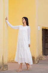 Snowfall Breeze Tiered Maxi Dress-P1209WHITE