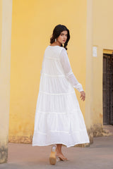 Snowfall Breeze Tiered Maxi Dress-P1209WHITE
