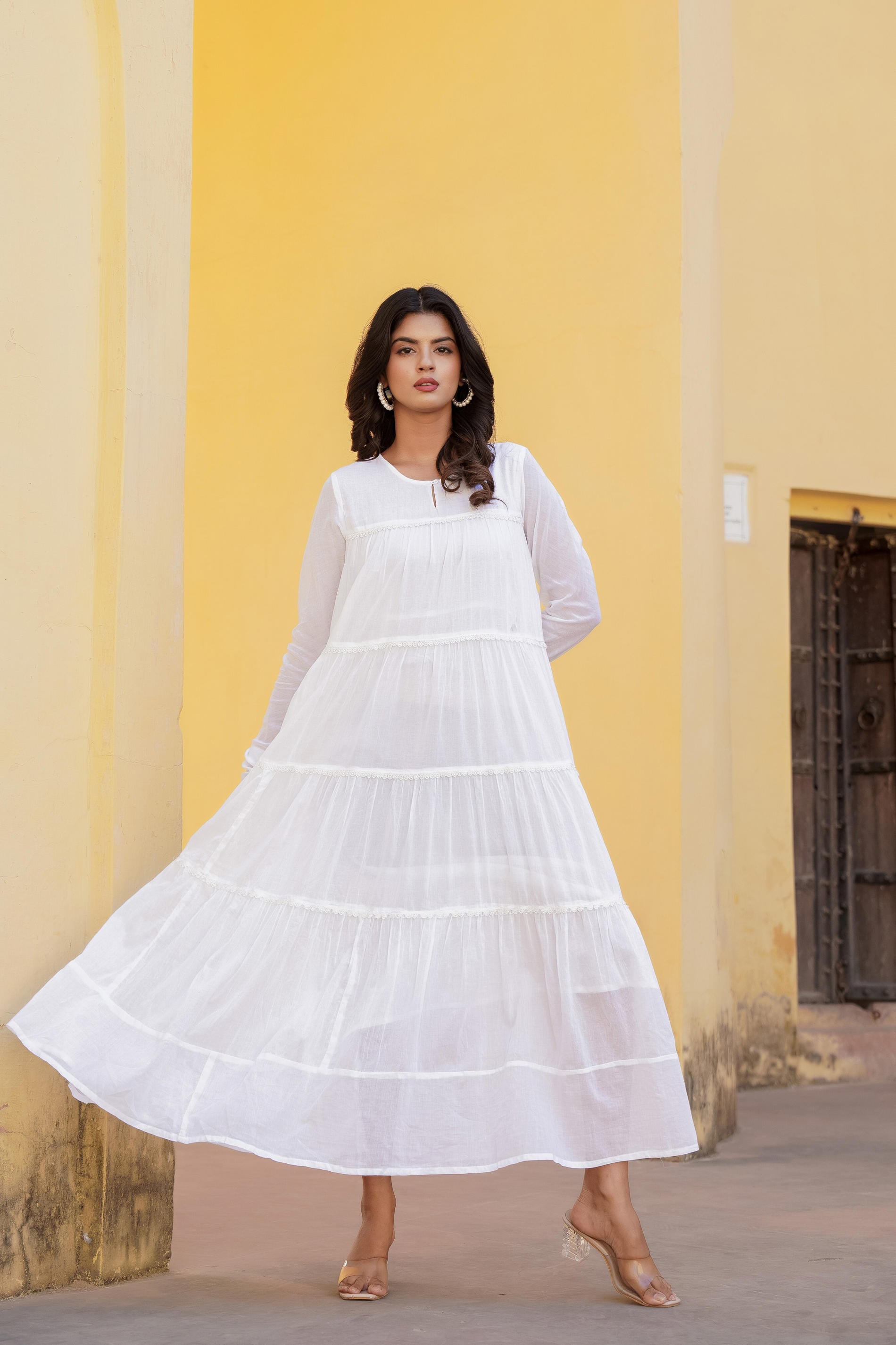 Snowfall Breeze Tiered Maxi Dress-P1209WHITE