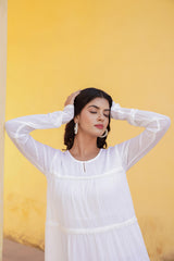 Snowfall Breeze Tiered Maxi Dress-P1209WHITE