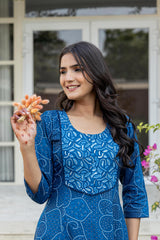 Women Blue Print With Embroidered Kurta-P1219BLUE_ON