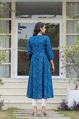 Women Blue Print With Embroidered Kurta-P1219BLUE_ON