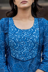 Women Blue Print With Embroidered Kurta-P1219BLUE_ON