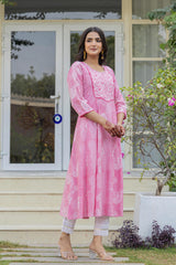 Women Pink Print With Embroidered Kurta-P1219PINK_ON
