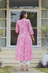 Women Pink Print With Embroidered Kurta-P1219PINK_ON
